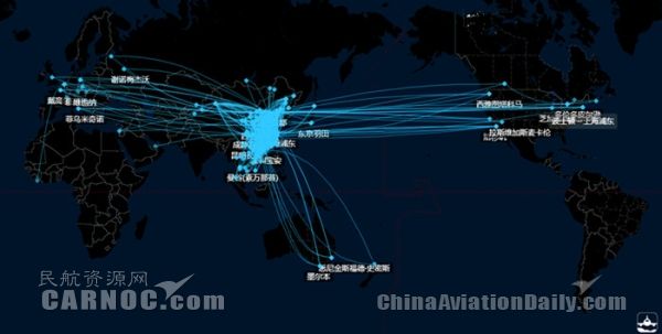 海南航空航線(xiàn)網(wǎng)絡(luò)圖。圖片來(lái)自飛常準(zhǔn) 海南航空航線(xiàn)網(wǎng)絡(luò)圖。圖片來(lái)自飛常準(zhǔn)